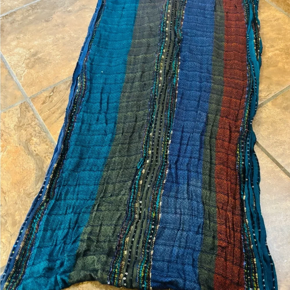 Scarf with Colorful Striped Fringe NWOT - Picture 4 of 4